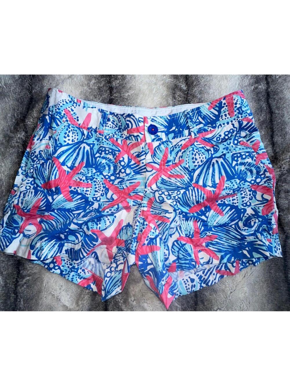 Lilly Pulitzer Callahan Shorts She She Shells Flat Front Midi Glam Leisure Sz 4
